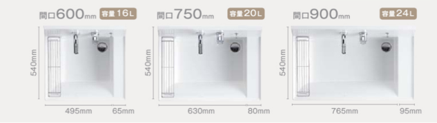 ボウルの大きさは間口600mm、750mm、900mmの3種類です。