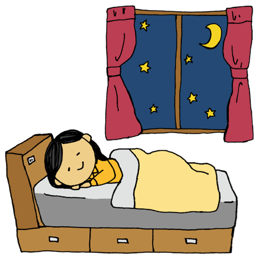 ベッドの上で眠っている女性のイラスト